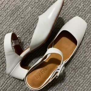 by FAR White Leather Mule Heels